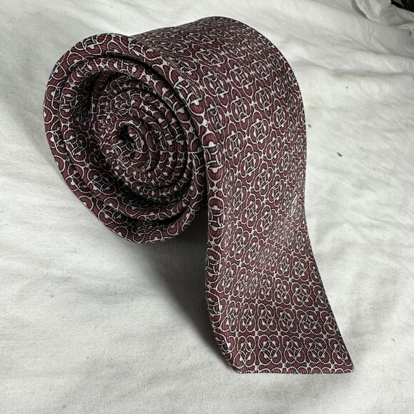 Céline Paris Men's Tie 100% Silk Handmade In France Burgundy White L58 W3 - Picture 14 of 14